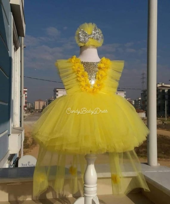 yellow birthday dress for baby girl