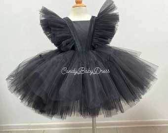 Jurk babymeisje, jurk meisje peuter, jurk bloemenmeisje, jurk verjaardag meisje, prinses jurk, zwarte tule jurk, baljurk, parel jurk