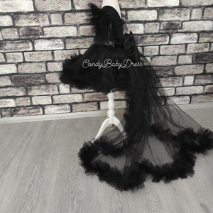 Black Girl Outfit , Black Birthday Outfit , Little Black Tutu Dress , Black Baby Gown , Black Puffy Dress, Black Baby Girl Costume Handmade image 2