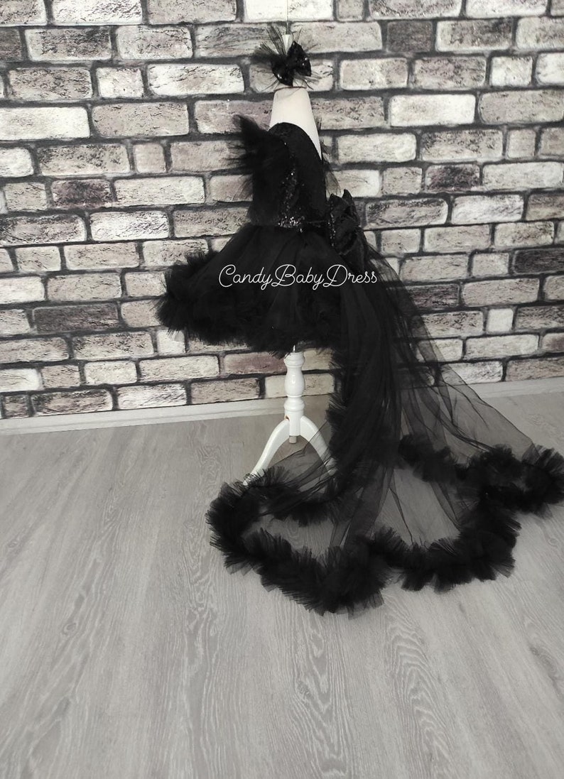 Black Girl Outfit , Black Birthday Outfit , Little Black Tutu Dress , Black Baby Gown , Black Puffy Dress, Black Baby Girl Costume Handmade image 2