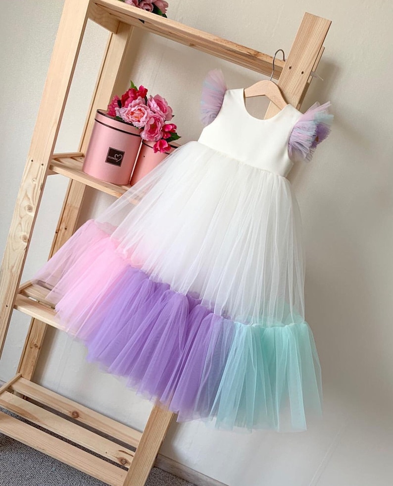 Unicorn Costume,Luxury Unicorn Dress,Flower Birthday Outfit,Baby Party Cloth,Rainbow Girl Dress Unicorn Babygirl Costume,Unicorn Dress