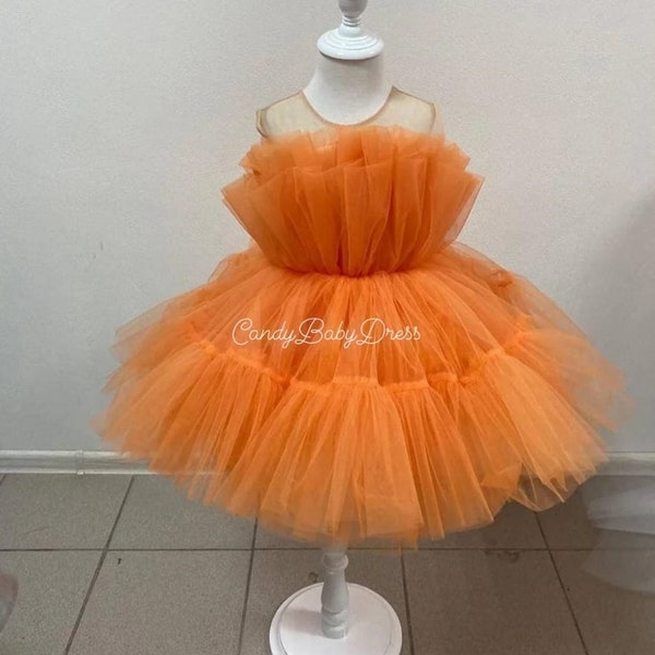 Orange Princess Tutu Dress for Girls-Girl Toddler Dress-Tutu for Baby-Birthday Dress-Princess Dress- Flower Girl Dress, First Birthday Dress