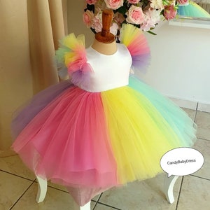 Princess Flower Dress, Unicorn Dress for Girls Birthday Party,Baby Girl Dress,Perla Party Dress,White Rainbow Baby Dress,Rainbow Baby Cloth