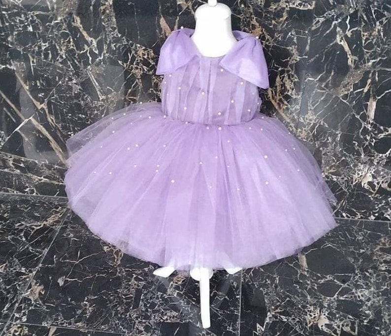 Girls Fancy Gown Prom Frock Birthday Puffy Vesture Long Girl Outfit Beautiful Ankle Garment Purple Fur Dress Floral Kid Costume
