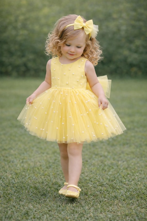 Luxury Yellow Tulle Dress, Girl First Birthday Outfit - Etsy