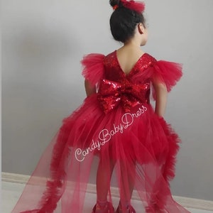 Long Tail Red Baby Girl Dress Red Sparkle Dress Christmas Dress Baby Party Dress. 1st Birthday Dress Baby Girl. For Special Occasion