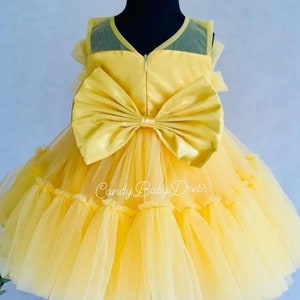 Yellow Girls Dress with Flowers,Flower Birthday Outfit, Fancy Girl frock, Baby Party Cloth, Princess Vesture, Baby Girl Toddler, Girls Cloth