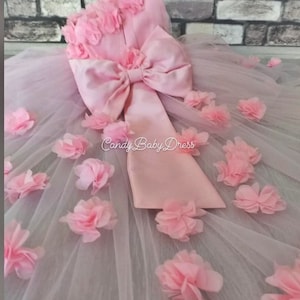 Pink Girls Dress with Flowers, Flower Birthday Outfit, Fancy Girl frock, Baby Party Cloth, Princess Vesture, Baby Girl Toddler, Girls Cloth