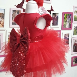 Red Babygirl Party Clothes Customise Girl Wear Baby Birthday Frock, Fancy Kids Couture, Luxury Princess Dress, Prom Gown, Christmas Clothing