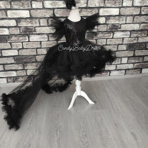 Black Girl Outfit , Black Birthday Outfit , Little Black Tutu Dress , Black Baby Gown , Black Puffy Dress, Black Baby Girl Costume Handmade image 5