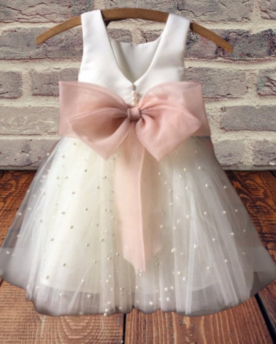 GRETA PEARLS Tulle Flower Girl Dress Blush Dress Wedding 