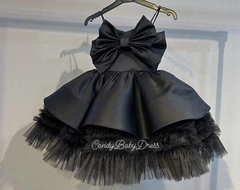 Schwarzes Kleinkind Tüll Kleid, schwarzes Blumenmädchen Kleid, schwarzes Tütü Kleid, formelles Kleid, Geburtstagskleid 1 Jahr alt, elegantes Kleid, Cake Smash