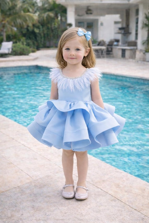bluegirl dress Luxury Blue Girl Tulle Dress, Pageant Outfit