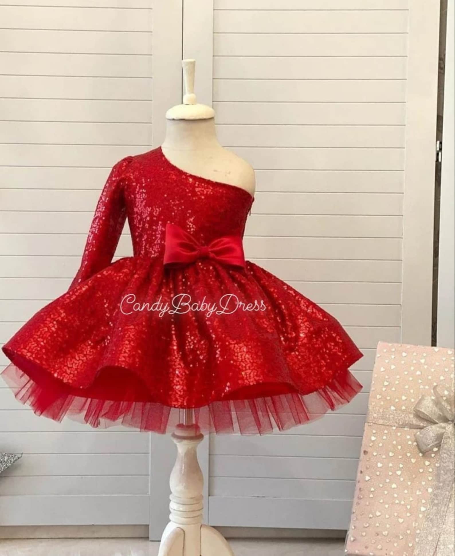Red Baby Girls Giftssequins Princess Flower One Shoulder - Etsy