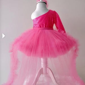 Long Train Hot Pink Baby Girl Costume , Hot Pink Dress , Baby Girl Toddler Dress , Hot Pink Birthday Dress ,Girl Outfit , 1 st Bİrthday