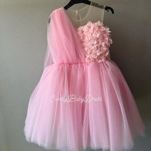 Pink Flower Girl Dress , 1st Birthday Tutu Dress , Pink Tulle Girl Dress , Pink Baby Dres , Pink Birthday Toddler Dress , Pink Fluffy Dress
