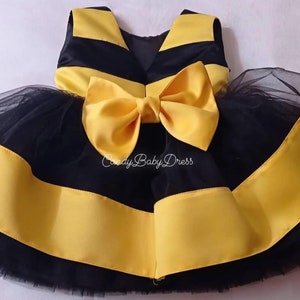 Bumble bee Costume, Toddler Girl Dress ,Baby Bee Dress,Black Yellow Babies Frock, Bee Felted Girl Dress, First Birthday Cloth