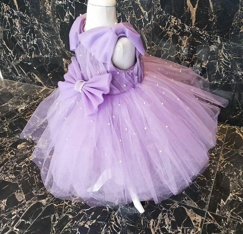 Girls Fancy Gown Prom Frock Birthday Puffy Vesture Long Girl Outfit Beautiful Ankle Garment Purple Fur Dress Floral Kid Costume