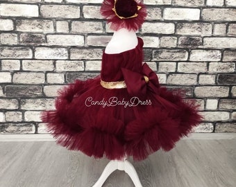 Burgundy Flower Girl Dress Holiday Party Dress Maroon Toddler Dress  Little Girl Dresses Special Occassion Dress Burgundy Tutu Dress