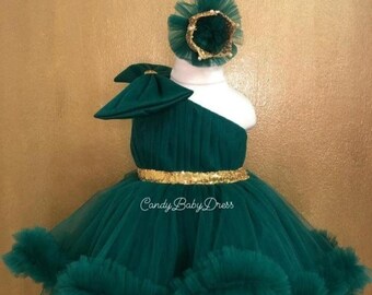 Emerald Green Girl Dress , Luxury Green Girl Dress , Birthday Girl Dress , Party Girl Outfit , 1st Birthday Green Dress , Green Tutu Dress