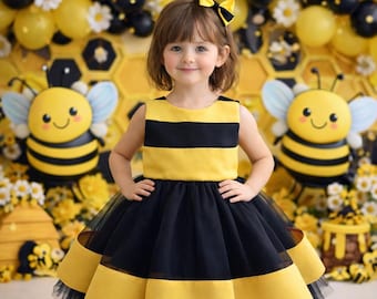 Bumble Bee Costume Dress, Black & Yellow Tulle, Baby Girl Frock