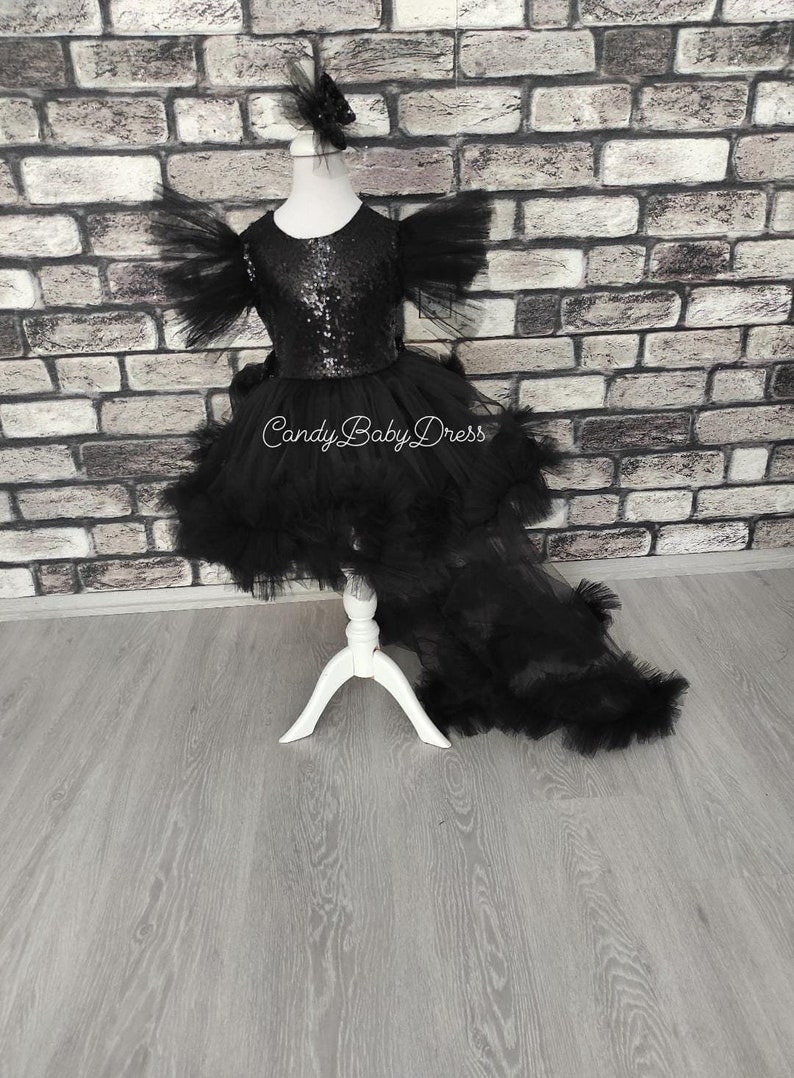 Black Girl Outfit , Black Birthday Outfit , Little Black Tutu Dress , Black Baby Gown , Black Puffy Dress, Black Baby Girl Costume Handmade image 4