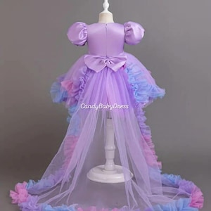 Lilac Purple Flower Girl Dress, Long Tail Toodler Frock, Special Occasion Kid Costume, Birthday Outfit, infant Prom Gown, Baby shower