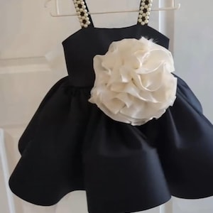 Tulle flower girl dress, Satin dress, Flower girl dress tutu, Party dress, Black flower dresses, Flower girl dress with bow