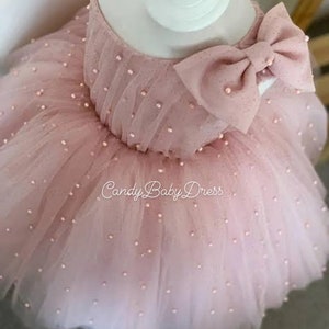 GRETA pearl Tulle Flower Girl Dress Blush Dress Wedding Bridesmaid Dress, Girls Fancy Dress, Long Girl Dress, Beautiful Ankle Garment