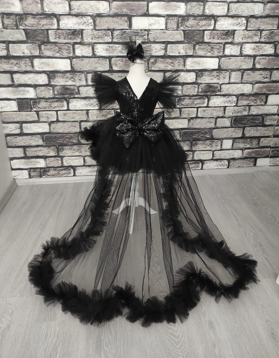 Black Sequin Tulle Couture Dress, Birthday Outfit, Handmade