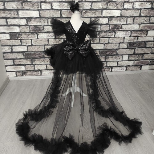 Black Sequin Tulle Couture Dress, Birthday Outfit, Handmade Black Sequin Tulle Couture Dress, Birthday Outfit, Handmade