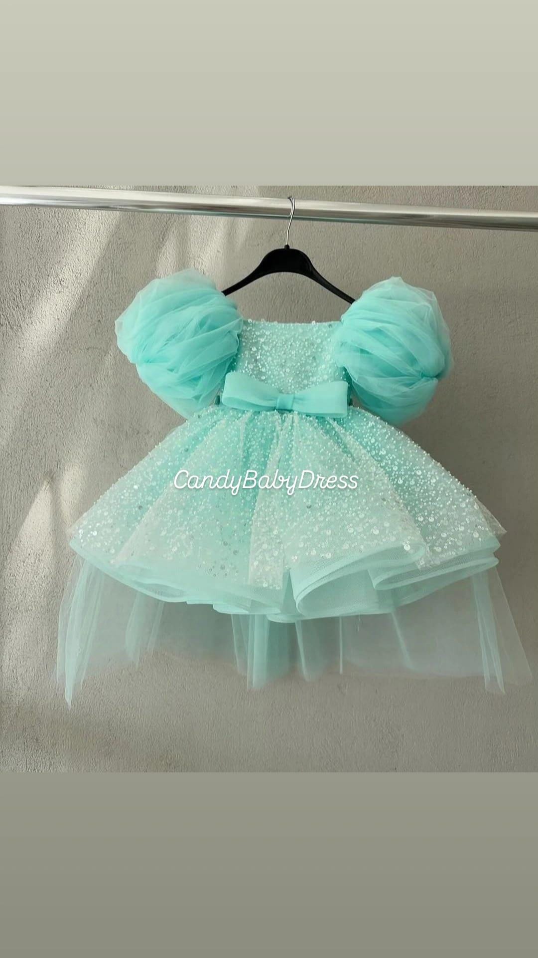 green christmas dress long sleeve Luxury Turquoise Flower Girl Dress with 3D Floral Appliqué Wedding Par –  DreamyVow main image 0