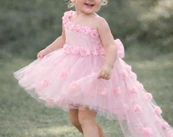 Pink Flower Girl Dress, Couture Party Frock