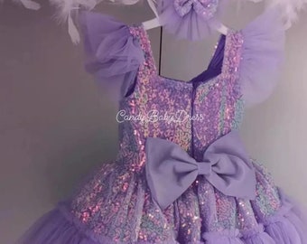 Lilac Lavender Baby Dress Special Occasions,Flower Girl Dresses, Custom Kids Couture, Puffy Tutu Outfit Toddler , 1st Birthday Pageant Gown