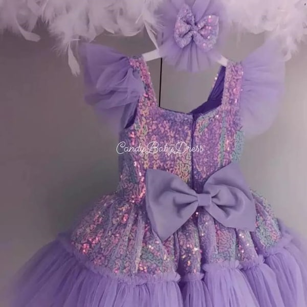 Lilac Lavender Baby Dress Special Occasions,Flower Girl Dresses, Custom Kids Couture, Puffy Tutu Outfit Toddler , 1st Birthday Pageant Gown