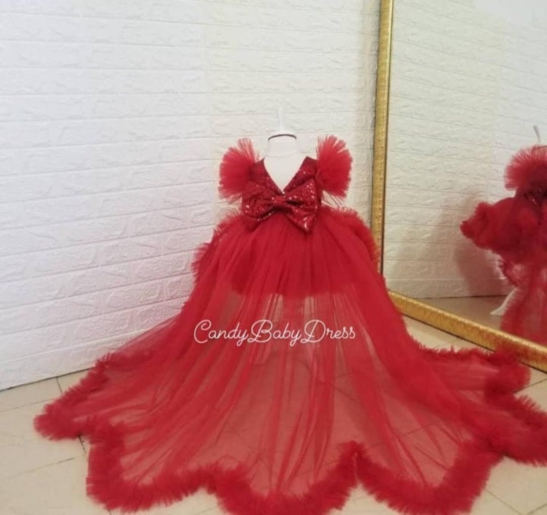 Vestido rojo de cola larga vestido de niñas de lujo traje de - Etsy México Vestido rojo de cola larga vestido de niñas de lujo traje de - Etsy México