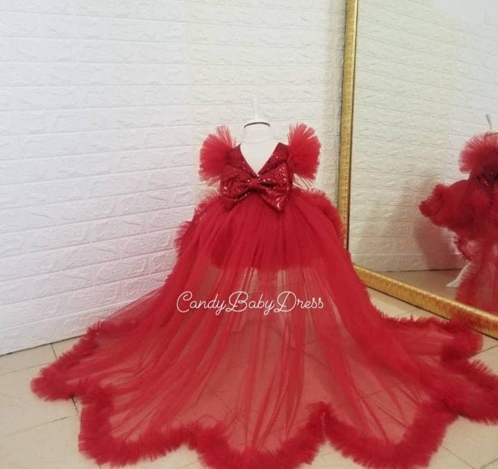 Long Tail Red Dress Luxury Girls Dress Flower Birthday | Etsy