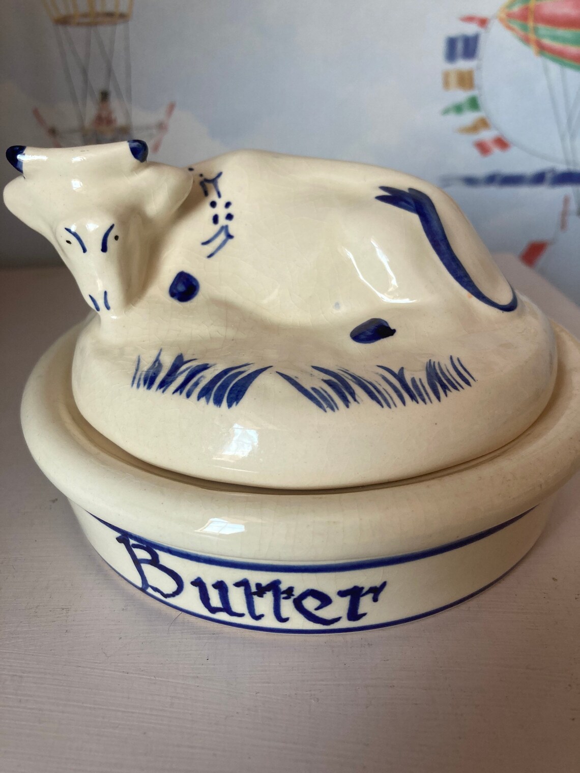 Vintage Cow Butter Dish Blue and White ceramic Etsy