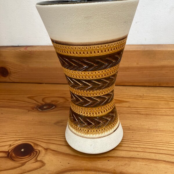 West German Dumler & Breiden Vase - Brown/ White/ Mustard - 103 Vintage Mid Century