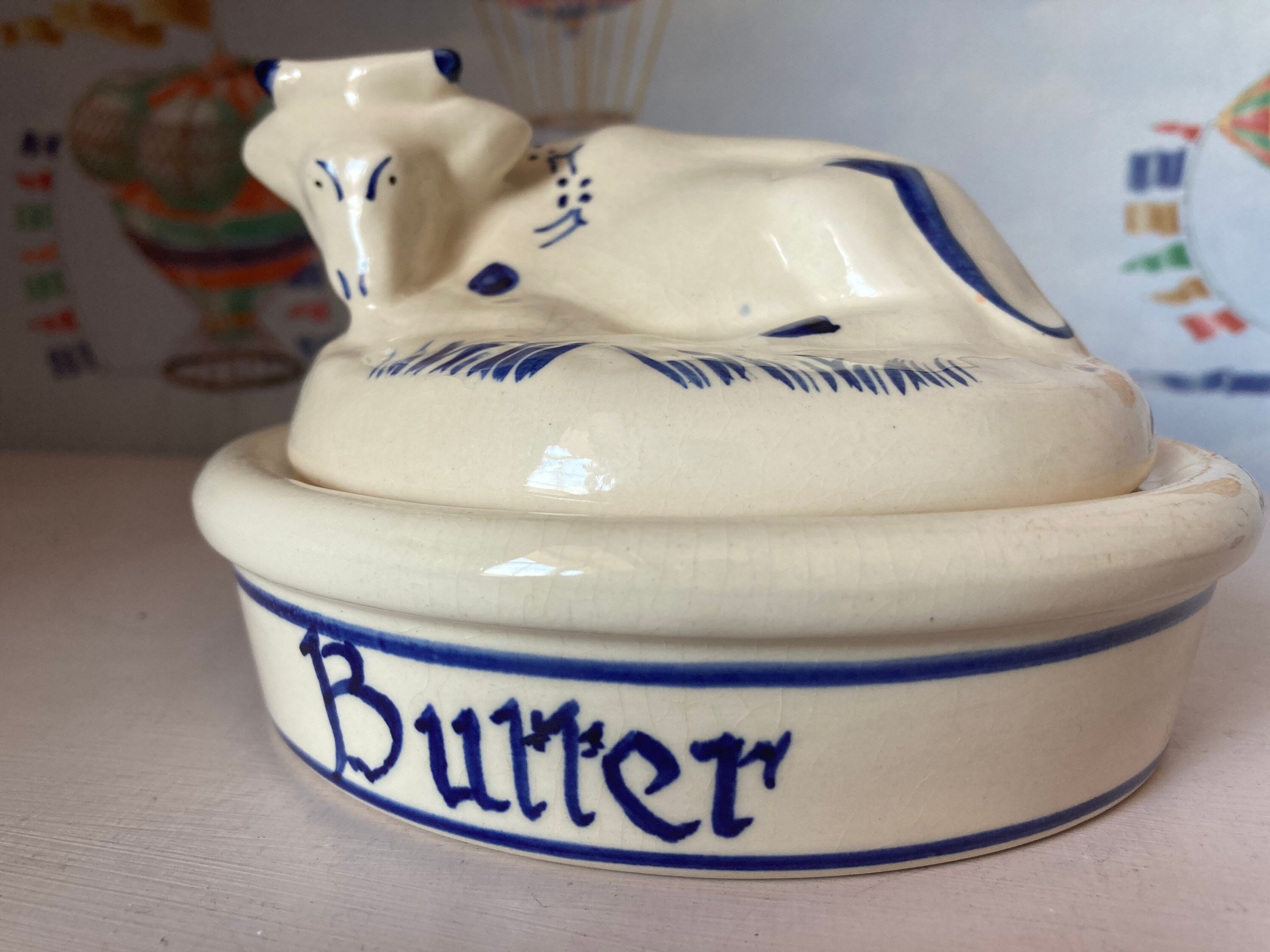 Vintage Cow Butter Dish Blue and White ceramic Etsy