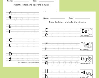Tracing Alphabet Worksheet, Letter Tracing, Trace and Color, Handwriting practice, Letter of the Alphabet, Pictures to color, Relax