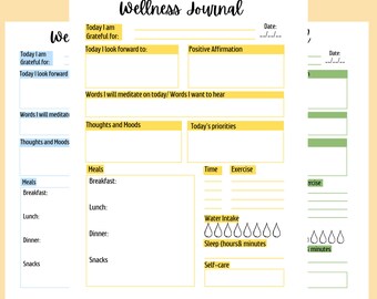Wellness Journal Printable Template, Self-Care and Self- Love Journal, Mental Health Journal, Mindfulness Journal Pintable, UK & US Planner