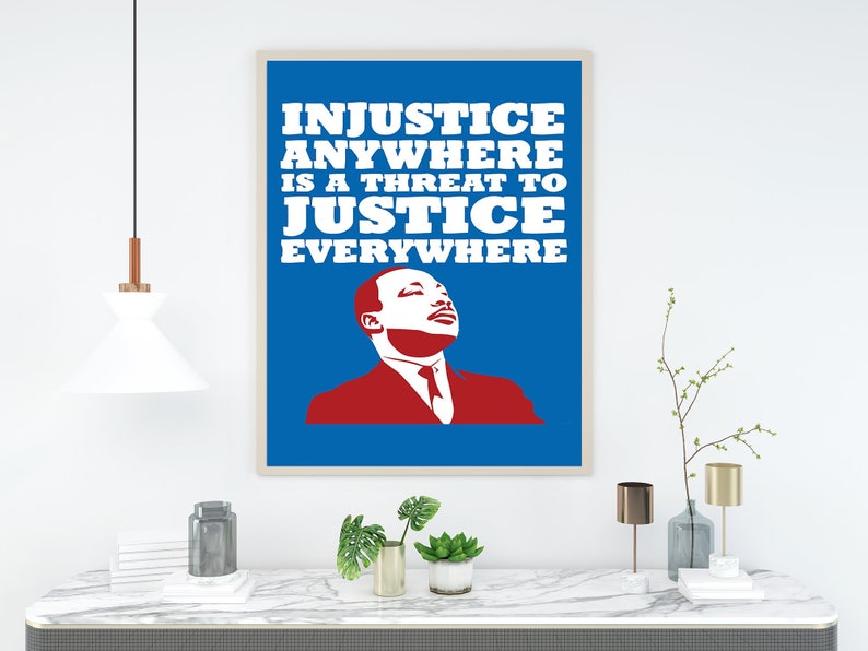 18x24 Red Martin Luther King Jr Poster Quote Injustice Anywhere Is Threat to Justice Everywhere Art Print 