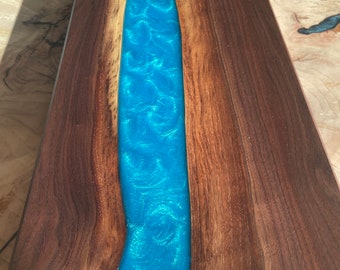 Black walnut and ocean blue epoxy river charcuterie board / serving board / cheese board / centre piece / great gift
