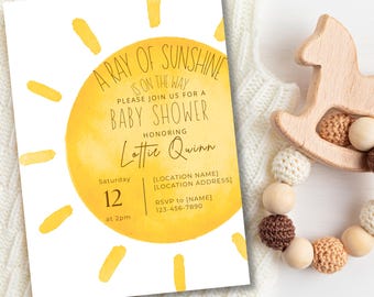 Sunshine Baby Shower Invitation | Watercolor Sun, Gender-Neutral (Digital Download)