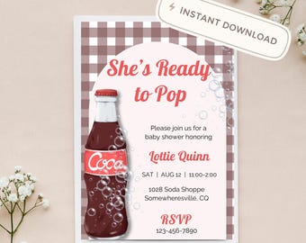 She's Ready To Pop – Baby Shower Invitation | Soda Theme Invite (Digital Download)