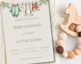 Garden Baby Shower Invitation | Gender Neutral Canvas Template (Instant Download)