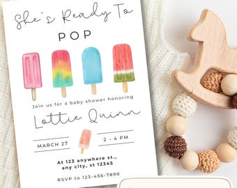 She's Ready To Pop – Baby Shower Invitation | PopsicleTheme Invite (Digital Download)