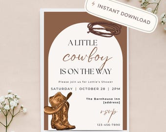 Cowboy Baby Shower Invitation Template | Western Boots Hat Invite (Digital Download)