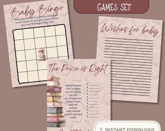 Baby Shower Games Bundle | A New Chapter Begins Theme, Neutral Colors (Instant Download)